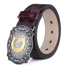 Western Belt Men Genuine Leather Belts for Men Women Cowboy Cowgirl Big Letters Buckle Gold Male Belts Long Black Brown Quality