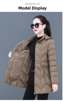 Seasonal Cotton down Jacket Women's Mid-Length Slim Fit Spring Autumn Winter Cotton Coat Hooded Zipper Closure Color