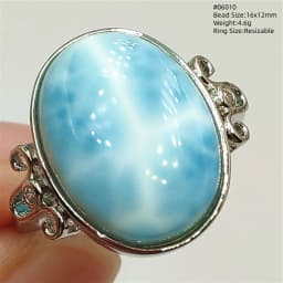 Natural Blue Larimar Adjustable Ring 925 Sterling Silver Larimar Gemstone Women Men Water Pattern AAAAA