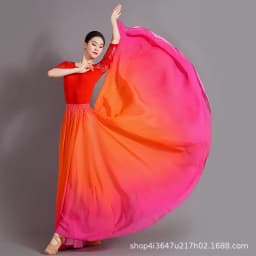 Women's 360-720 Degrees Big-hem Dance Skirts Gradient Color Chiffon Maxi Skirts Elastic-waist Elegant Square Dance A-line Skirts