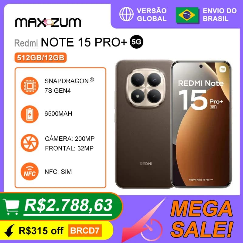 Xiaomi Redmi Note 15 Pro+ 5g, 512Gb/12Gb Ram, Smartphone, Snapdragon Processor ® 7S Gen 4, 6500Mah Battery, Global Version