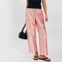 Women Y2K Metallic Shiny Cargo Pants Elastic Drawstring Waist Wide Leg Pants Utility Multi-Pocket Parachute Trousers