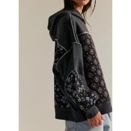 Combhasaki Women Oversized Trend Y2k Hooded Pullover Long Sleeve Floral Print Quilted Patchwork Sweatshirts Streetwear Loose Top