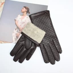 New Women's High end Sheepskin Gloves Touch screen Fashion Sheepskin Woven Warm Wool Knitted Lining Leather Driving Gloves