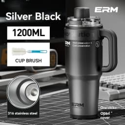 1200ML Extra Large Ceramic Tumbler Drinkware Stainless Steel Water Bottle Insulated Vacuum Flask Straw & Handle Leakproof