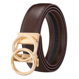 2025 Double Ring Automatic Buckle Belt Men's Leather Belt Cowhide Fashionable and Simple Belt Gold and Silver Alloy Buckle Belt