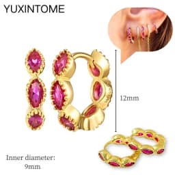 925 Silver Ear Needle Rose Red Hoop Earrings For Women Exquisite Water Drop/Flower/Heart Crystal Piercing Huggie Earring Jewelry