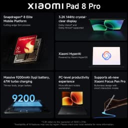 Global Version Xiaomi Pad 8 Pro 11.2" 3.2K 144Hz 3200×2136 Display Snapdragon 8 Elite Tablet 9200mAh Battery 67W HyperCharge