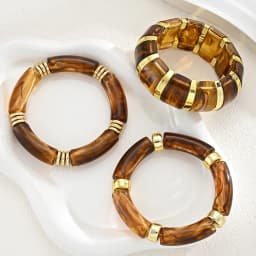 3pcs Brown Acrylic Bamboo Style Bangle Bracelet Set for Women Vintage Tortoiseshell Fashion Chunky Stackable Wrist Jewelry Gifts