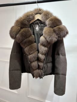 Janveny Luxury Winter 90% White Duck Down Wool Blends Jacket Women 2025 New Real Natural Fox Fur Thick Warm Puffer Down Coat