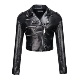 New Women slim short leather jacket plus cotton high waist long sleeve lapel diagonal zipper leather jacket pu motorcycle suit