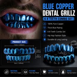 JINAO Hip Hop 6-8 Teeth Smooth Surface Drak Blue Color Grillz Set Men Women Top & Bottom Shiny Grill Punk Rapper Christmas