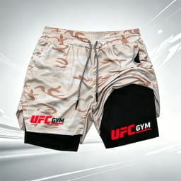 Men's UFC GYM 2-in-1 Compression Shorts Quick Dry Breathable Running Gym Training Shorts with Built-in Liner and Logo wx215