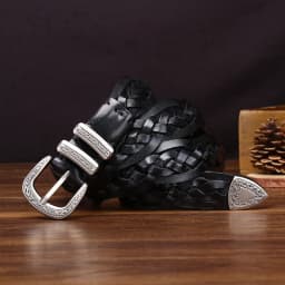 3.2cm new top layer cowhide woven belt retro personality niche casual belt for men