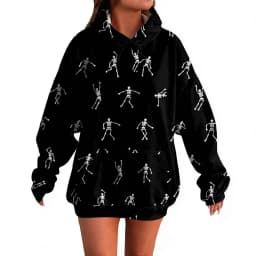 Women's Pullover Sweater Round Neck Lightweight Fleece Lined Top With Interesting Print Halloween Themed Top Winter Hoodie Women