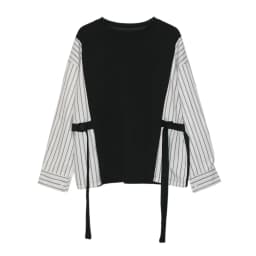 [EAM] White Spliced Striped Ribbon Big Size Sweatshirt New Round Neck Long Sleeve Women Fashion Tide Spring Autumn 2026 1DK0357