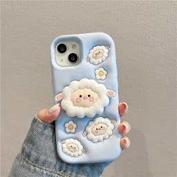 Cute Sheep Folding Stand Holder Case For iPhone 17 16 15 13 14 12 11 Pro Max Soft Silicone Lamb Bracket Back Cover Fundas