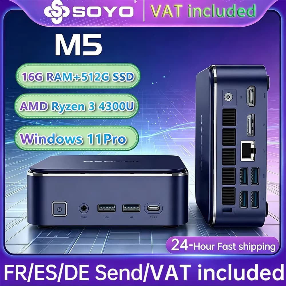 Mini Pc Soyo M5 Mini Computer Amd Ryzen 3 4300U Cpu Lpddr4 Memory 16Gb Memory 512Gb Rom Windows 11 Pro Desktop Computer