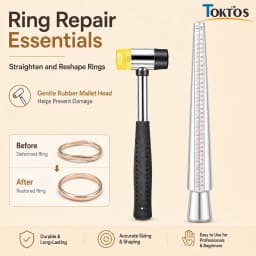 6PCS Ring Sizing Tool Kit Jewelry Ring Mandrel Set Hammer Ring Sizer Gauge Measuring Belt Polishing Cloth for Repair Making