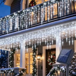 9M 162LEDs Solar Curtain Icicle Light Outdoor Eaves Decor String Lights Garden Party Yard Christmas Decoration Holiday Garlands