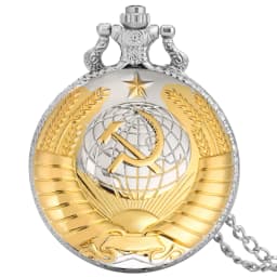 Fashion Silver & Golden Soviet Sickle Hammer Style Quartz Pocket Watch Men Women Pendant Gift Drop Shipping