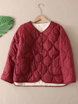 Thickened Fleece Lined V-Neck Women's Cotton Jacket Lightweight Warm Outerwear Windproof Innerwear Cotton Padded Coat W3173