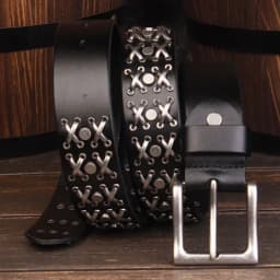 3.8CM High Quality Genuine Leather Rivet Belts for Men Brand Strap Male Pin Buckle Fancy Vintage Cowboy Jeans Belt Cool Punk