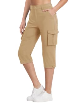 TACVASEN Summer Quick Dry Cargo Capri Pants Womens Outdoor Hiking Knee Length Joggers Lightweight Waterproof Shorts 6 Pockets