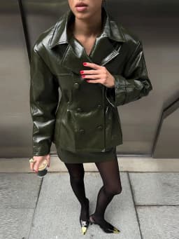 Leather Coat Skirt Women's Set Lapel Double Breasted Slim Coats Hip Package Skirts Female Sets 2025 Autumn Fashion Lady Suits