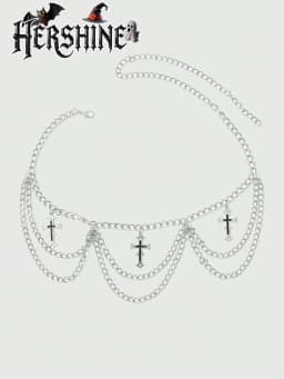 HERSHINE Women's Silver Three-Layer Cross Chain Waist Chain, Y2K Gothic Punk Harajuku Style Rock Hip Hop Accessory,spring,summer