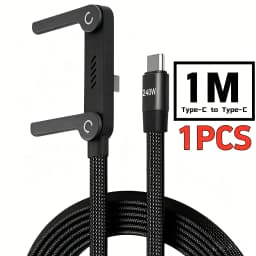 2-in-1 240w Built In Phone Stand Charging Cable USB C To USB C Quick Charge Data Wire For iPhone 17 Foldable Bracket Type C Cord