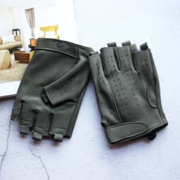 Men's Summer Driving Gloves Goat Leather Half Finger Thin Outdoor Sports Fashion Military Green Motorcycle Riding Outdoor Gear