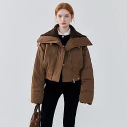 Chic Design Cropped Jacket Winter Short Puffer Jacket Women Clothing Down Cotton Coats Warm Knit Big Collar Coat Bread Jackets