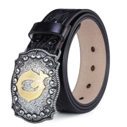Western Belt Men Genuine Leather Belts for Men Women Cowboy Cowgirl Big Letters Buckle Gold Male Belts Long Black Brown Quality