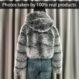 Winter Warm Ladies Fake Fox Fur Jacket Short Fashion Hooded Artificial Fox Fur Coat High Quality Women's Cropped Fur Coat Black