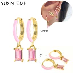 925 Sterling Silver Needle Pink Crystal Heart Hoop Earrings for Women Fashion Geometric Pendant Earrings Luxury Jewelry Gifts