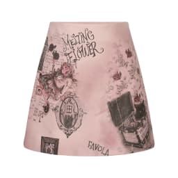 ELFSACK Women's Pink A-Line Mini Skirt, Gothic Cat & Floral Print, High Waist Fit, Ideal for Street Style, Party & Casual Wear