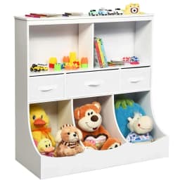 Children's Shelf, Toy Shelf with 5 Compartments and 3 Drawers, Bookcase for Children, , 93 x 40 x 94 cm, Grey