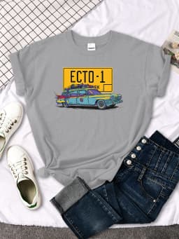 Ghostbusters Car Ecto-1 Print T-Shirt Female Oversized Vintage Fashion Clothing Women Summer Harajuku Shirts Tops Girl T Shirt
