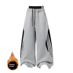 Retro American Fleece Lined Thickened Knife Wide Leg Pants Women's Winter Double Waist Dance Trousers Casual Striped Pants