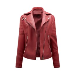 Women's Short Leather Jacket, Slim Fit, Flip Collar, Motorcycle Suit, Oblique Zipper Jackets, Spring and Autumn Clothes, tops