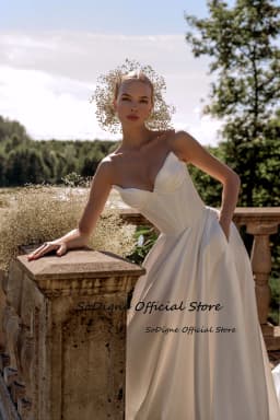 SoDigne A-line Satin Simple Wedding Dresses V-neck Sleeveless Bridal Dress 2025 Long Wedding Gown Robe De Mairee Customized