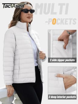 TACVASEN Winter Quilted Puffer Jackets Womens Lightweight Stand Collar Full Zip Up Down Coat Windproof 4 Pockets Thermal Outwear