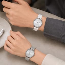2Pcs Lovers Watch Set Classic Minimal Mesh & Leather Strap Analog Quartz Wristwatch Men Women Fashion Couple Matching Timepieces