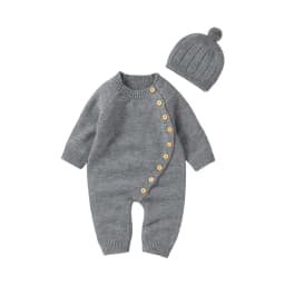Baby Rompers Clothes Spring Autumn Solid Full Sleeve Knitted Newborn Infant Boys Girls Jumpsuits Hats Outfits Sets 0-18m Costume