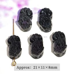 1 Pc Natural Stone Gold Silver Obsidian Carved Bead Cat Paw Pixiu Animals Cute Bead With Hole For Jewelry Making Diy Necklace