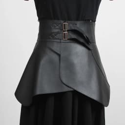 EAM Retro Ruffles Irregular Black Pu Leather Wide Belt Personality Women New Fashion All-match Spring Autumn 2026 1DD4844