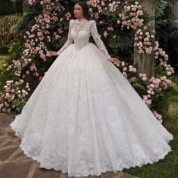 Gorgeous Ball Gown Wedding Dresses Bride Gown Customized High Neck Full Sleeves Lace Applique Saudi Arabian Bridal Dresses