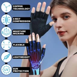 1Pair Copper Compression Arthritis Gloves - Fingerless Hand Support for Carpal Tunnel - Ideal for Typing,Crocheting, Men & Women