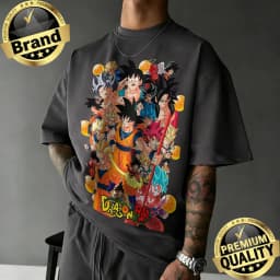 2026 New Arrival Dragon Ball Oversized Retro Anime T-shirt Goku All Forms & Dragon Balls Graphic Print Casual Loose Versatile